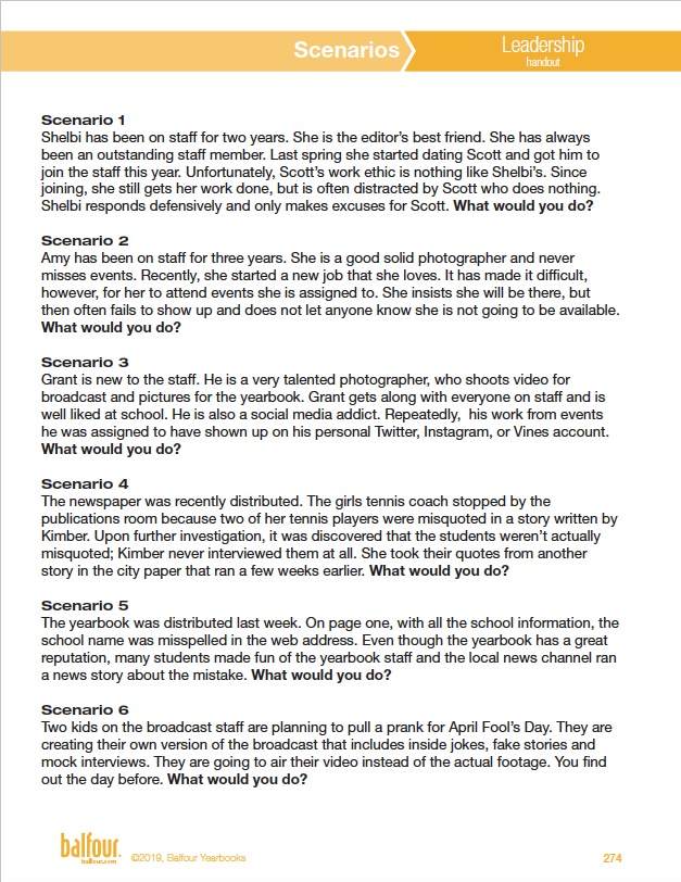 Teaching Yearbook Students Leadership with "Scenarios"